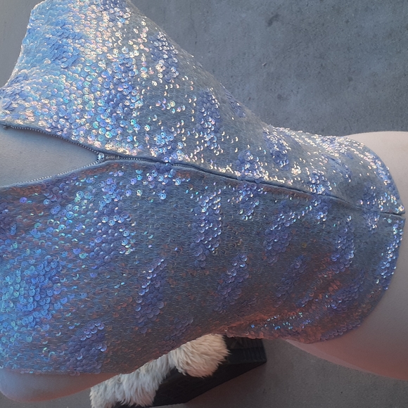 VTG 60s Hand Beaded Blue Sequin Wool Party Evening blouse sleeveless Top S M - Picture 5 of 14